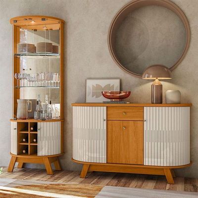 Aparador Para Sala Buffet Monza E Cristaleira Marina Cinamomo Off White – Madetec