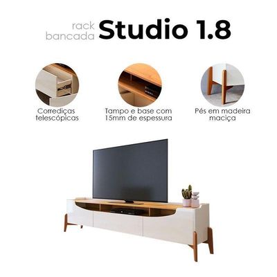 Rack Bancada Ambiene Studio Com Painel Para Tv Loft 1.8 Off White Nature - Imcal