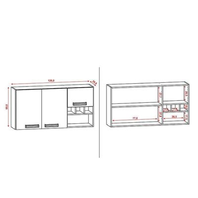 Armário Aéreo Ametista 3 Portas E 3 Garrafas 120 Cm Freijó Gris - Kits Paraná