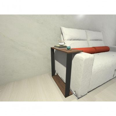 Mesinha Lateral Para Sofá Estilo Industrial 100% MDF Mesa Apoio Mesa Auxiliar Sofá Preto E Amadeirado Escuro