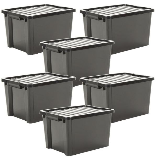 Kit 6 Organizadores Life Box 50 Lt - Preta Preta