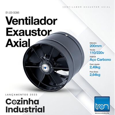 Ventilador/exaustor Axial Bivolt 200mm Grafite Bivolt Tron
