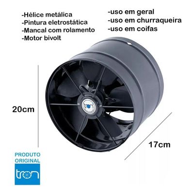 Ventilador/exaustor Axial Bivolt 200mm Grafite Bivolt Tron