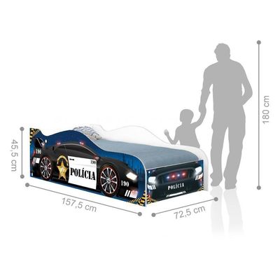 Cama Carro Polícia Kids Infantil Com Colchão