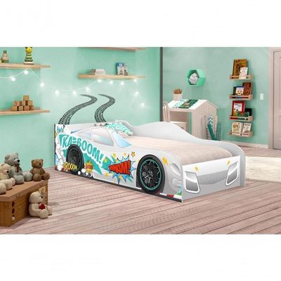 Cama Carro Kaboom Stylo Branco Solteiro