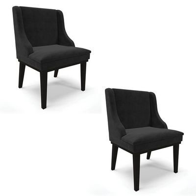 Kit 2 Cadeiras Estofadas Para Sala De Jantar Base Fixa De Madeira Preto Lia Suede Preto - Ibiza