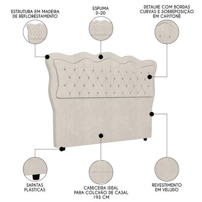 Cabeceira Casal King Cama 195cm Oregon I02 Veludo Bege - Mpozenato
