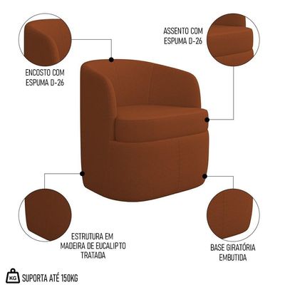 Poltrona Giratória Decorativa Para Sala Dandara K04 Bouclê Terracota - Mpozenato