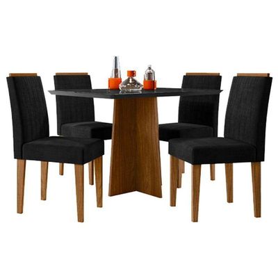 Mesa De Jantar Ambiente Anitta 120x80 Cm Com Vidro Ype Preto E 4 Cadeiras Ana Veludo Preto – New Ceval