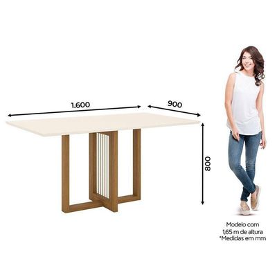 Mesa De Jantar Natalí 160 Cm Canto Reto Sem Vidro Nature Off White - Henn