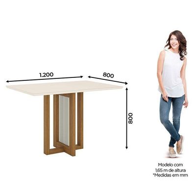 Mesa De Jantar Natalí 120 Cm Canto Reto Com Vidro Nature Off White - Henn