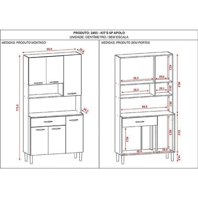 Kit Cozinha 6 Portas Ambiente Apolo Freijó Gris - Kits Paraná