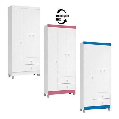 Berço Americano Lara Com Colchão Gazin E Guarda Roupa Ternura Baby 3 Portas Branco Brilho Flex - Incorplac