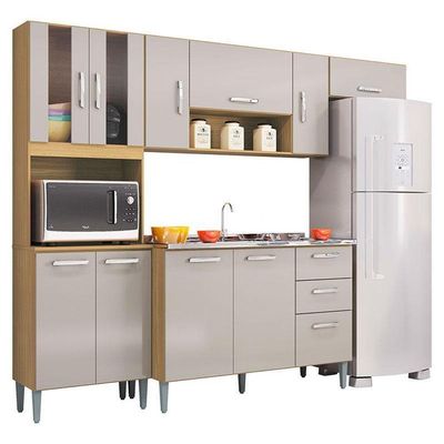 Cozinha Com Balcão De Pia Ambiente Lavínia Damasco Off White - Poquema