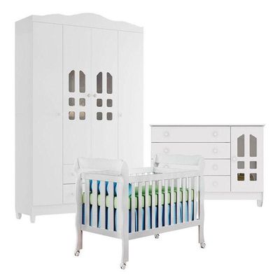 Quarto De Bebê New Selena 4 Portas Com Berço Lila E Cômoda Gran Selena Branco Brilho – Carolina Móveis