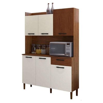 Kit Cozinha Gênova 6 Portas Nogueira Off White Ripado - Kits Paraná
