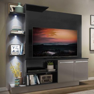 Estante Com 3 Leds Para Tv Até 55´´ Fg3399 Preta/lacca Fumê