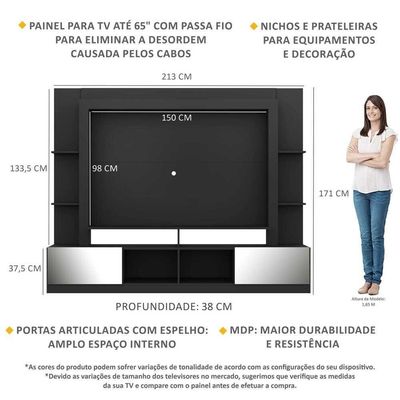 Estante Com Espelho Para Tv Até 65´´ Oslo Fg3390 Preta