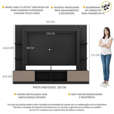 Estante Com Suporte Para Tv Até 65´´Fg3386 Preta/lacca Fumê