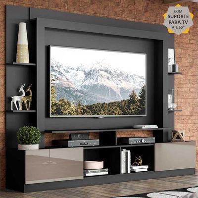 Estante Com Suporte Para Tv Até 65´´Fg3386 Preta/lacca Fumê