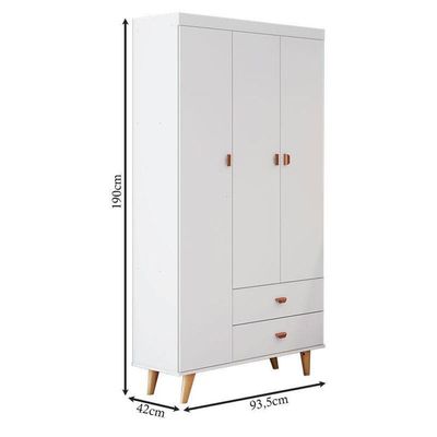 Cômoda Infantil Com Guarda Roupa 3 Portas Duda Branco Acetinado Bétula - Carolina