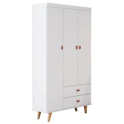 Cômoda Infantil Com Guarda Roupa 3 Portas Duda Branco Acetinado Bétula - Carolina