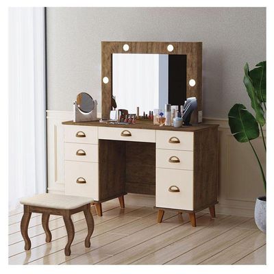 Penteadeira Camarim New Seul Com Banqueta Almofadada Malbec Off White - Luapa