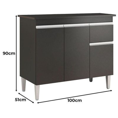 Balcão De Cozinha Tatiane Com Tampo 100cm Preto Fosco - Ajl