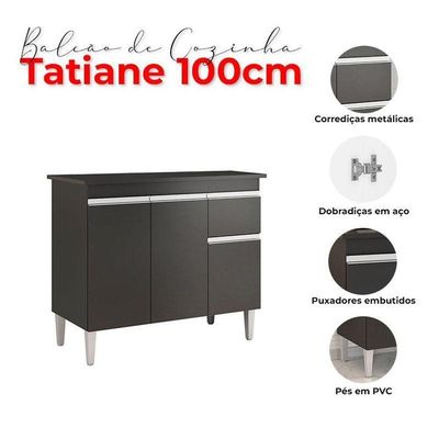 Balcão De Cozinha Tatiane Com Tampo 100cm Preto Fosco - Ajl