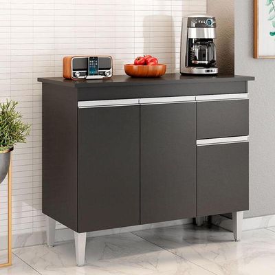 Balcão De Cozinha Tatiane Com Tampo 100cm Preto Fosco - Ajl