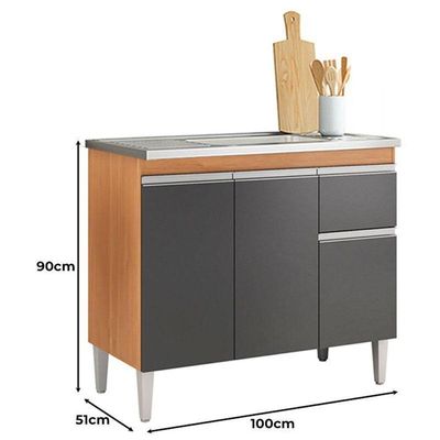 Balcão De Pia Ambiente Tatiane 100cm Amêndoa Preto - Ajl