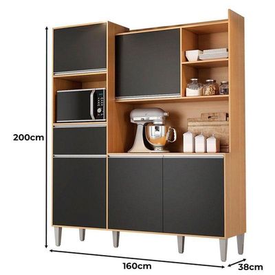 Armário Para Cozinha Kit Ambiente Isabel Amêndoa Preto - Ajl
