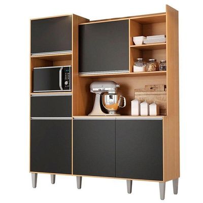 Armário Para Cozinha Kit Ambiente Isabel Amêndoa Preto - Ajl