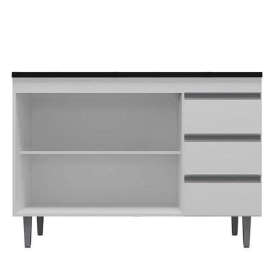 Balcão De Cozinha Andréia Branco Com Tampo 100 Cm Preto Fosco – Ajl
