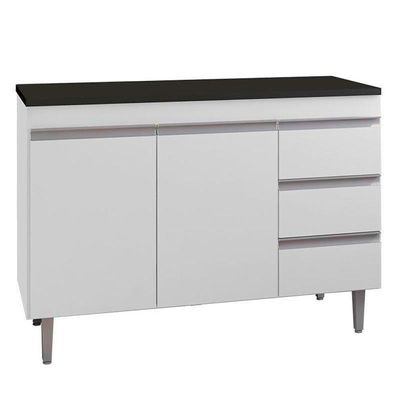 Balcão De Cozinha Andréia Branco Com Tampo 100 Cm Preto Fosco – Ajl