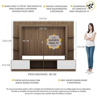 "Estante Com Suporte Tv 65"" E 2 Portas Oslo Multimóveis V3386"