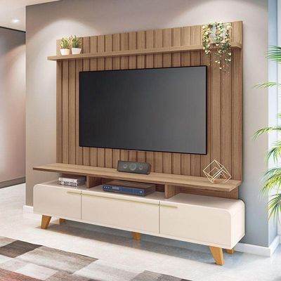 Rack Bancada Essenza E Painel Link 2.0 Off White Castanho – Hb Móveis