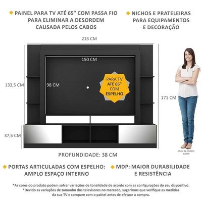 "Estante Tv 65"" Portas C/ Espelho Oslo Multimóveis V3390"