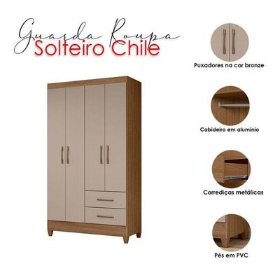 Guarda Roupa Solteiro Chile E Cômoda Dhara Carvalho Fendi – Moval