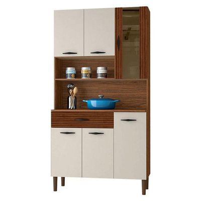 Kit Cozinha Ambiente Golden 6 Portas Nogueira Off White Ripado - Kits Paraná