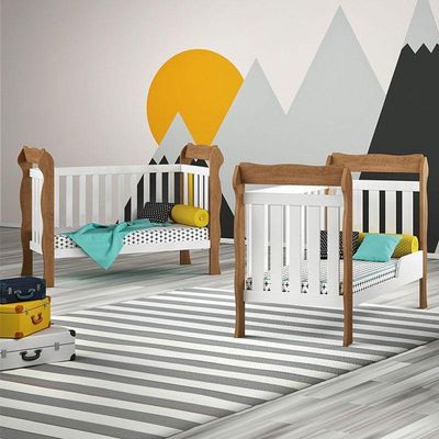 Berço Americano Lila E Cômoda Infantil Selena Branco Acetinado Amadeirado - Carolina