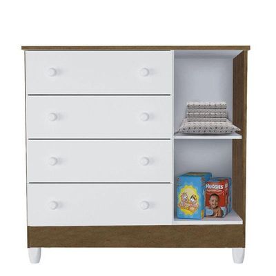 Berço Americano Lila E Cômoda Infantil Selena Branco Acetinado Amadeirado - Carolina