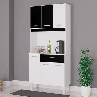 Cozinha Kit Cassia 6 Portas Branco Preto - Poquema