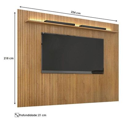 Painel Para Tv Suspenso Frisado Ambiente Curitiba 2240 Cinamomo Off White Com Led - Valdemóveis
