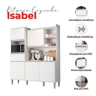 Armário Para Cozinha Kit Isabel Branco Brilho - Ajl