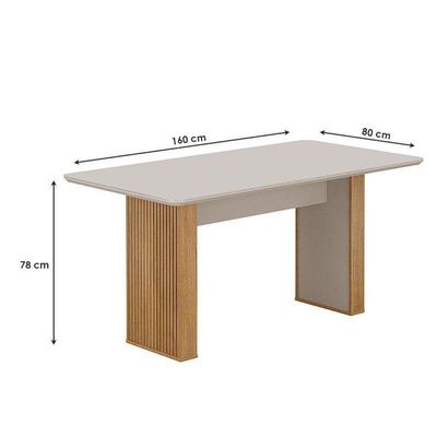 Mesa De Jantar Ambiente Júlia 160x80cm Cinamomo Off White Com 6 Cadeiras Lara Veludo Bege - Valdemóveis
