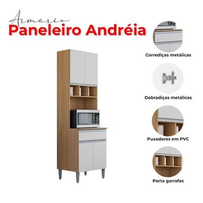 Armário Paneleiro Duplo Ambiente Andréia Amêndoa Branco - Ajl