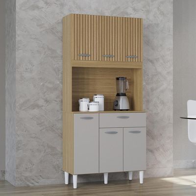 Cozinha Kit Cassia 6 Portas E 1 Gaveta Damasco Ripado Off White- Poquema