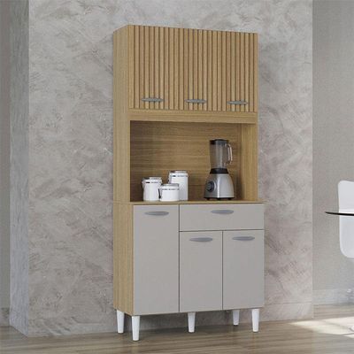 Cozinha Kit Cassia 6 Portas E 1 Gaveta Damasco Ripado Off White- Poquema