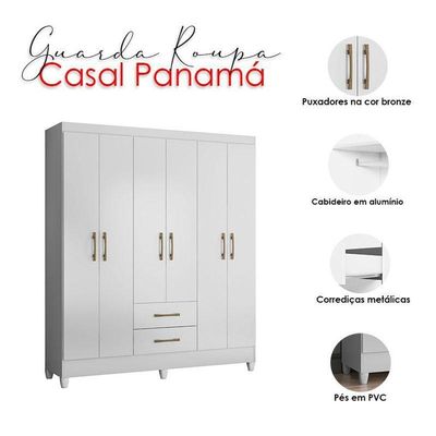 Guarda Roupa Casal Ambiente Panamá 6 Portas Branco Brilho - Moval